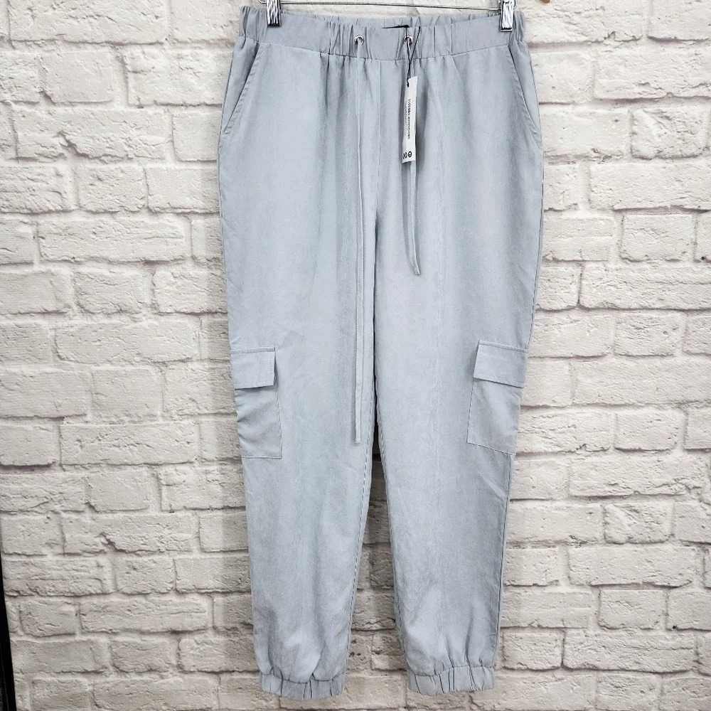 BOOHOO Greyish Novea Soft Touch Woven Utility Joggers Pants Size US 8